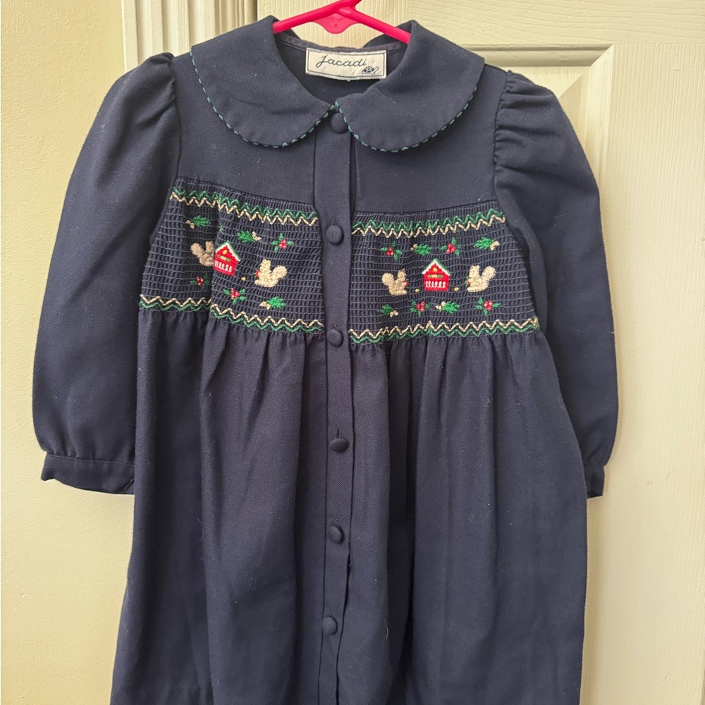 Vintage Jacadi Navy Blue Embroidered Dress
